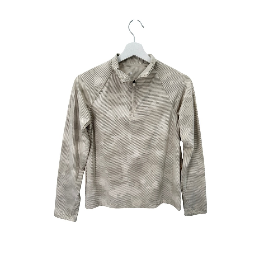 All in Motion Pullover Girls L 10/12 Tan Camo Quarter Zip Thumbhole Athletic Top